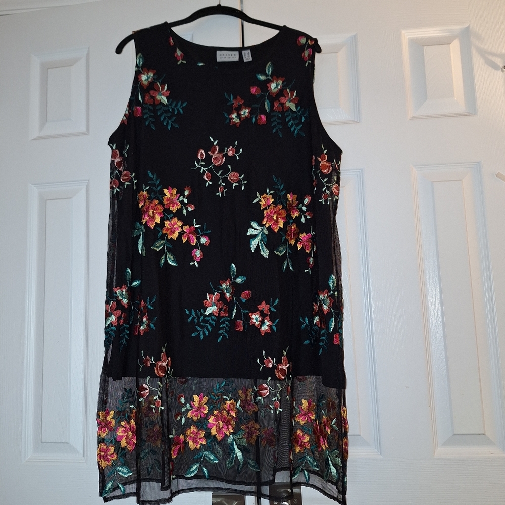 Susan Graver Embroidered Mesh Overlay Tank Top